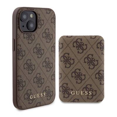Apple iPhone 15 Kılıf Guess Orjinal Lisanslı M-safe Şarj Özellikli Yazı Logolu 4G Desenli Kapak + Powerbank 5000mAh 2in1 Set - Guess