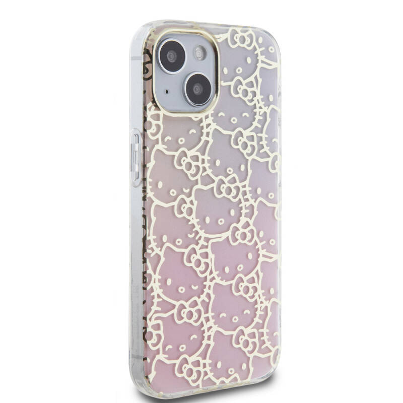 Apple iPhone 15 Kılıf Hello Kitty Orjinal Lisanslı Renk Geçişli Elektroplating Kaplama Kitty Head Desenli Kapak - 4