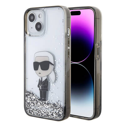 Apple iPhone 15 Kılıf Karl Lagerfeld İkonik Sıvılı Glitter Orjinal Lisanslı Kapak - Karl Lagerfeld