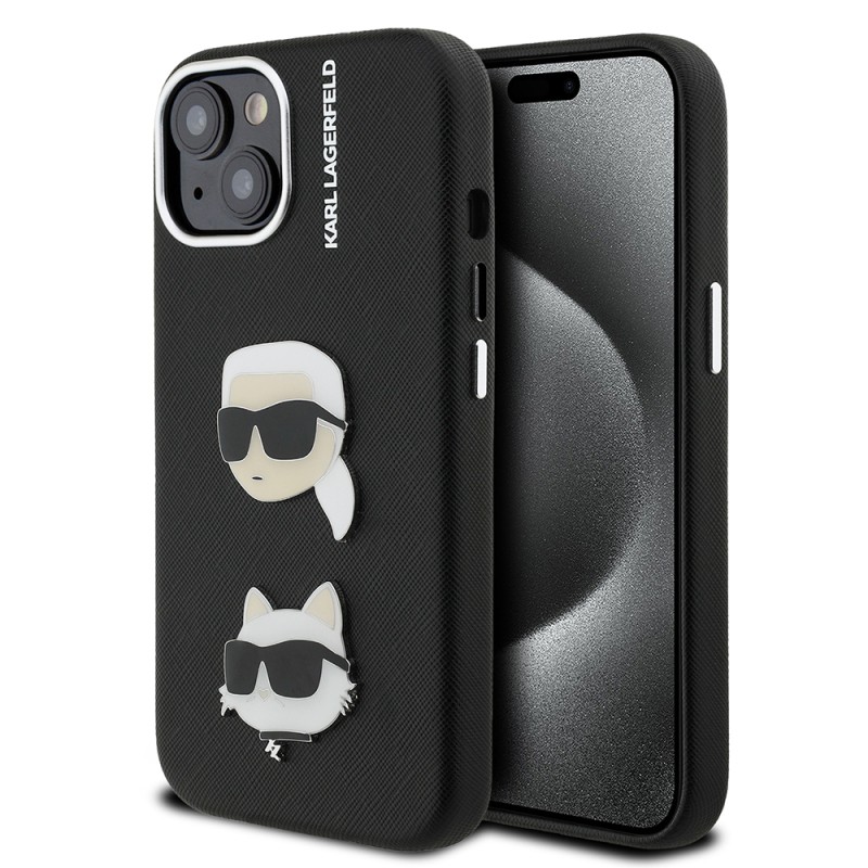 Apple iPhone 15 Kılıf Karl Lagerfeld Orjinal Lisanslı K&C Heads Pin Kapak - 1
