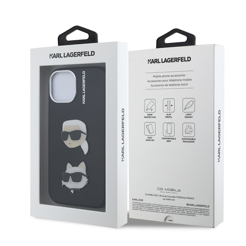 Apple iPhone 15 Kılıf Karl Lagerfeld Orjinal Lisanslı K&C Heads Pin Kapak - 9