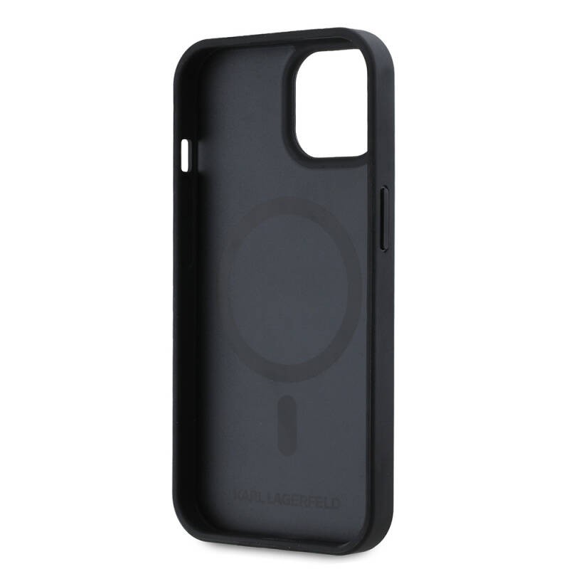 Apple iPhone 15 Kılıf Karl Lagerfeld Orjinal Lisanslı M-safe Şarj Özellikli KL Yazılı Hot Stamp Kapak - 15