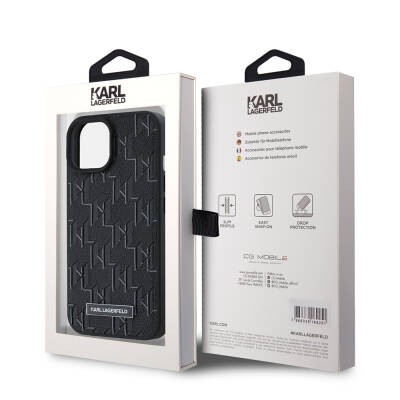 Apple iPhone 15 Kılıf Karl Lagerfeld Orjinal Lisanslı M-safe Şarj Özellikli KL Yazılı Hot Stamp Kapak - 17