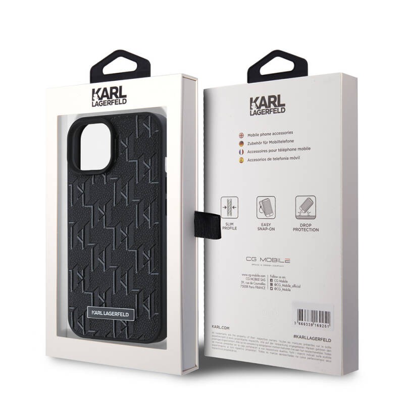 Apple iPhone 15 Kılıf Karl Lagerfeld Orjinal Lisanslı M-safe Şarj Özellikli KL Yazılı Hot Stamp Kapak - 17