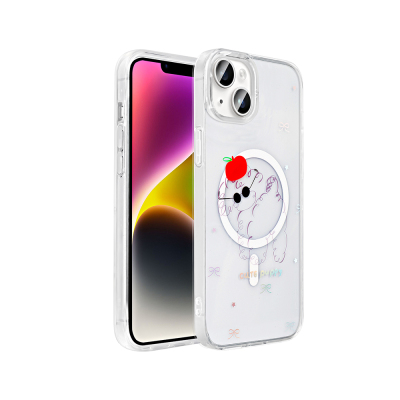 Apple iPhone 15 Kılıf M-Safe Şarj Özellikli Şeffaf Zore Folk Sert Kapak - Zore