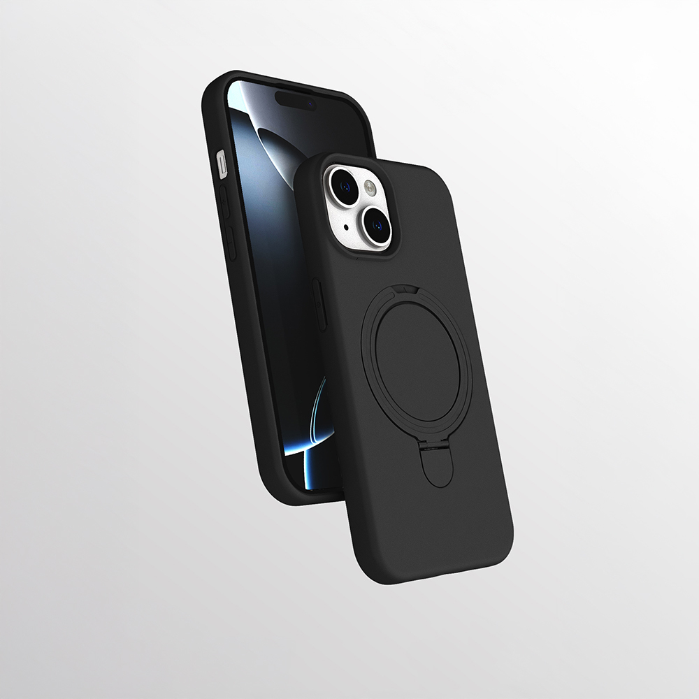 iPhone 15 Kılıf M-safe Şarj Özellikli Standlı NXXA Samara Kapak - Siyah