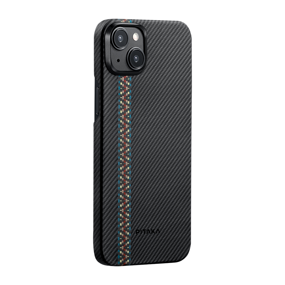 Apple iPhone 15 Kılıf M-safe Şarj Özellikli 600D Aramid Fiber Pitaka Tactile Woven Orchestra Serisi Rhapsody Kapak - Siyah