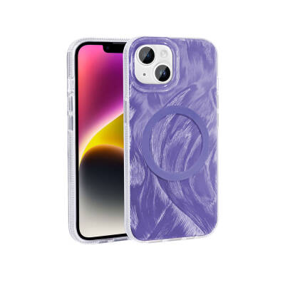 Apple iPhone 15 Kılıf M-safe Şarj Özellikli Fırça Boya Desenli Zore Palet Kapak - Zore