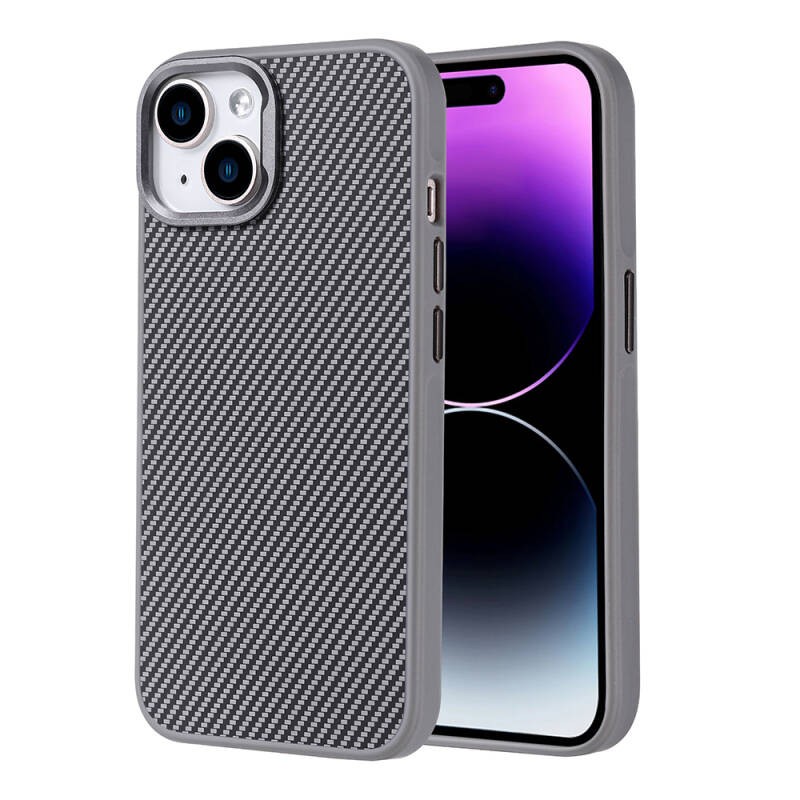 Apple iPhone 15 Kılıf M-safe Şarj Özellikli Karbon Fiber Görünümlü Zore Troy Kapak - 1