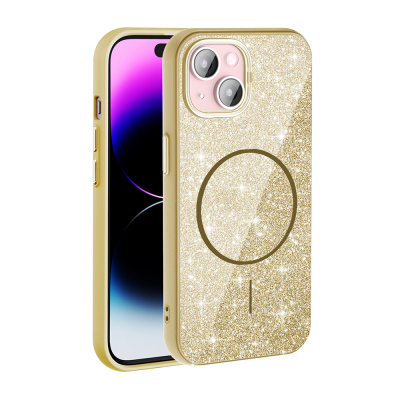 Apple iPhone 15 Kılıf M-safe Şarj Özellikli Parlayan Simli Zore Okso Kapak - Zore