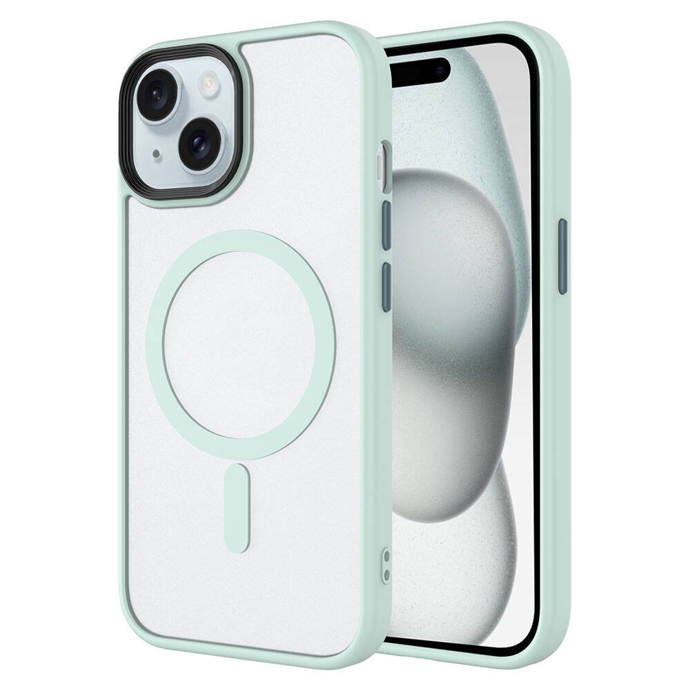 Apple iPhone 15 Kılıf Mat Arka Yüzey Wireless Şarj Özellikli Zore Flet M-safe Kapak - Yeşil