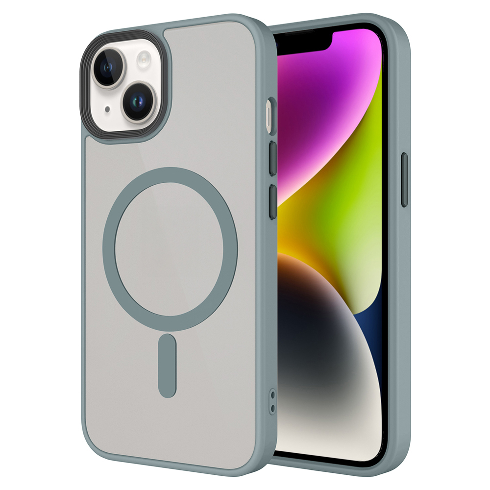 Apple iPhone 15 Kılıf Mat Arka Yüzey Wireless Şarj Özellikli Zore Flet M-safe Kapak - Titanyum