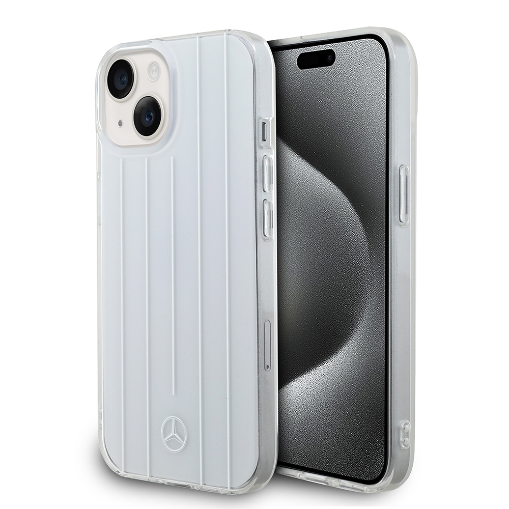 Apple iPhone 15 Kılıf Mercedes Benz Orjinal Lisanslı New Urban 3 IML Baskılı Paralel Çizgi Desenli Kapak - Beyaz