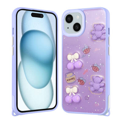 Apple iPhone 15 Kılıf Parlayan Simli Kabartma Figürlü Zore Cevze Kapak - Zore