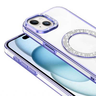 Apple iPhone 15 Kılıf Pırlanta Taş Tasarımlı M-safe Şarj Özellikli Zore Karetta Silikon Kapak - 13