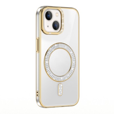 Apple iPhone 15 Kılıf Pırlanta Taş Tasarımlı M-safe Şarj Özellikli Zore Karetta Silikon Kapak - 2