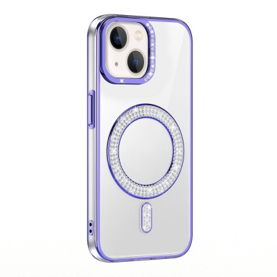 Apple iPhone 15 Kılıf Pırlanta Taş Tasarımlı M-safe Şarj Özellikli Zore Karetta Silikon Kapak - 4