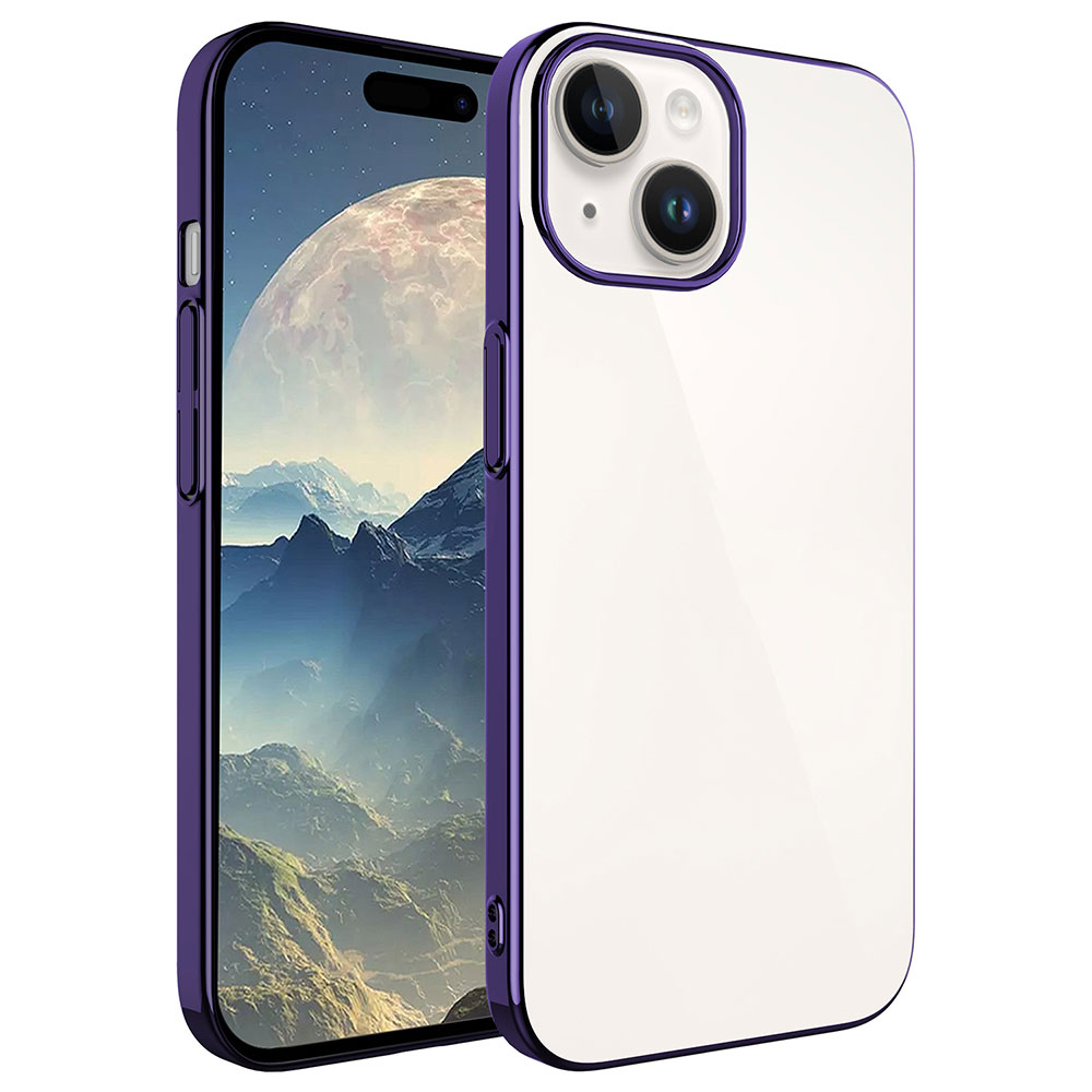 Apple iPhone 15 Kılıf Sert PC Renkli Çerçeveli Zore Riksos Kapak - Derin Mor