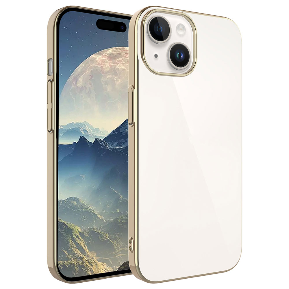 Apple iPhone 15 Kılıf Sert PC Renkli Çerçeveli Zore Riksos Kapak - Gold