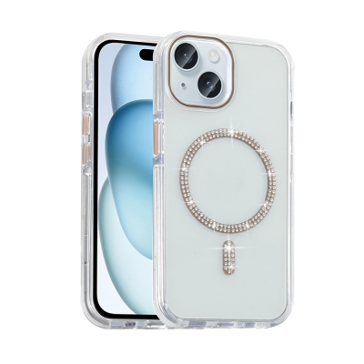 Apple iPhone 15 Kılıf Taşlı Tasarım M-safe Şarj Özellikli Zore Koment Silikon Kapak - Zore