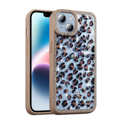 Apple iPhone 15 Kılıf Taşlı ve Simli Tasarım Zore Azra Kapak - Zore