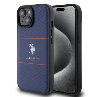 Apple iPhone 15 Kılıf U.S. Polo Assn. Orjinal Lisanslı Deri Şeritli Logo Dizayn Kapak - U.S. Polo Assn.