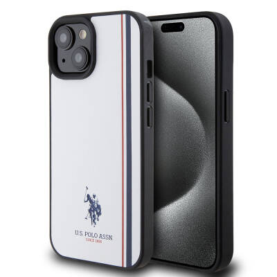 Apple iPhone 15 Kılıf U.S. Polo Assn. Orjinal Lisanslı Üç Renk Şerit Tasarımlı Baskı Logolu Kapak - U.S. Polo Assn.