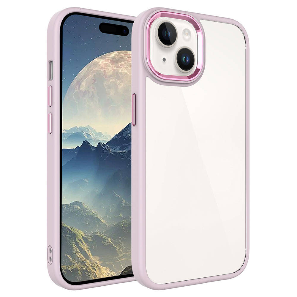 Apple iPhone 15 Kılıf Zore Krom Kapak - Pembe Açık