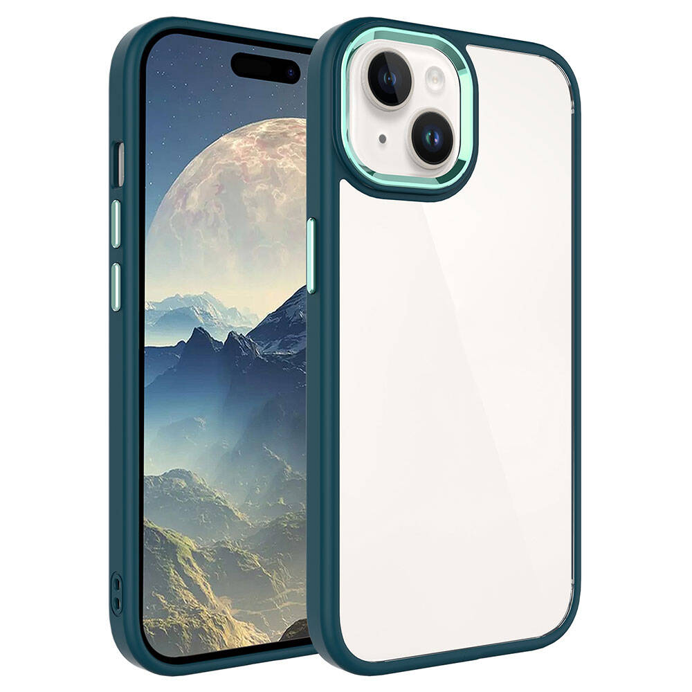 Apple iPhone 15 Kılıf Zore Krom Kapak - Koyu Yeşil