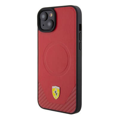 Apple iPhone 15 Plus Case Ferrari Original Licensed PU Carbon Metal Logo Magsafe Charge Feature Cover  - 2