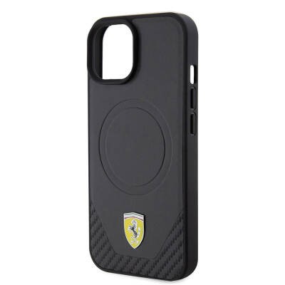 Apple iPhone 15 Plus Case Ferrari Original Licensed PU Carbon Metal Logo Magsafe Charge Feature Cover  - 14