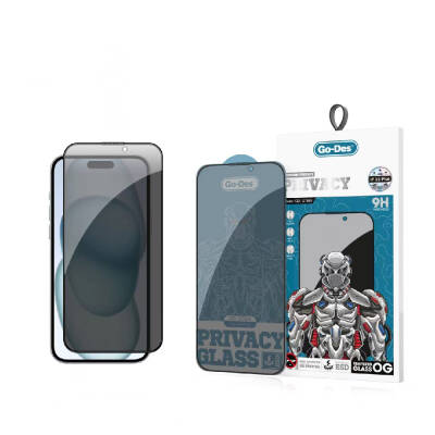 Apple iPhone 15 Plus Go Des 9D Full Cover Privacy Temperli Cam Ekran Koruyucu - Go Des