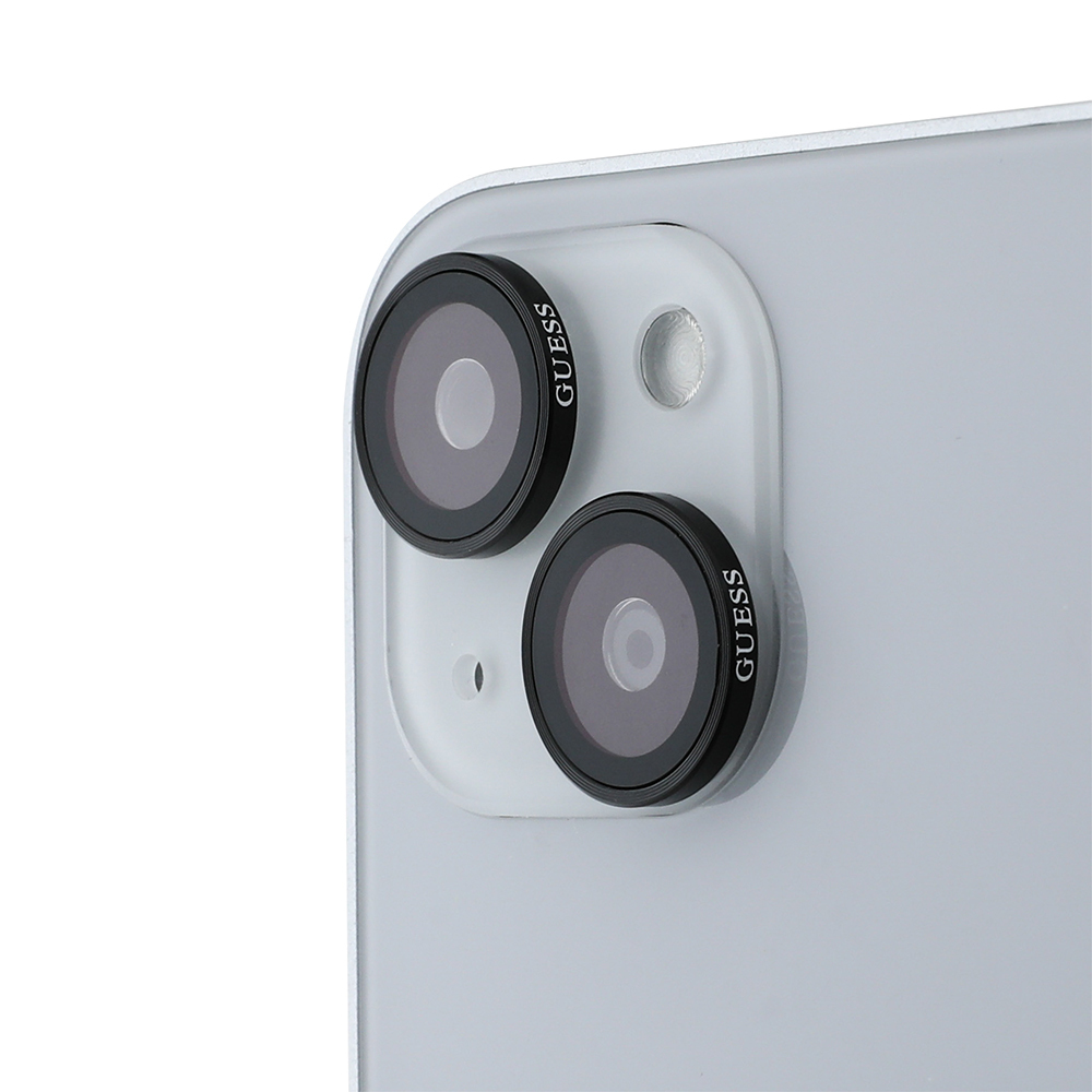 Apple iPhone 15 Plus Guess Orjinal Lisanslı Metal Kamera Lens Koruyucu - Siyah