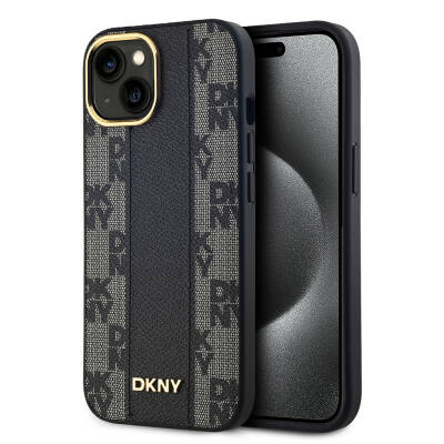 Apple iPhone 15 Plus Kılıf DKNY Orjinal Lisanslı M-safe Şarj Özellikli 3D Yazılı Checkered Pattern Kapak - DKNY