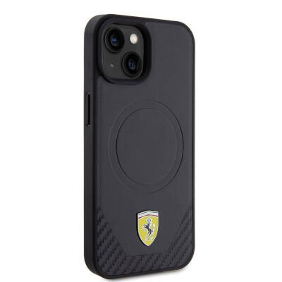Apple iPhone 15 Plus Kılıf Ferrari Orjinal Lisanslı M-safe Şarj Özellikli Metal Logolu PU Karbon Kapak - 12