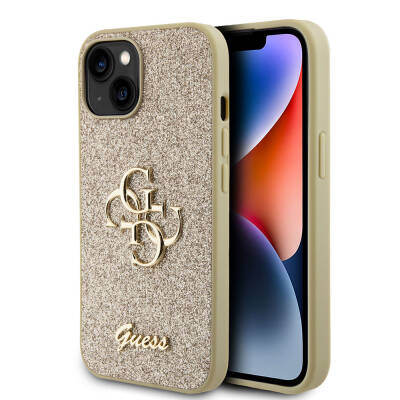 Apple iPhone 15 Plus Kılıf Guess Orjinal Lisanslı 4G Büyük Metal Logolu Glitter Kapak - Guess