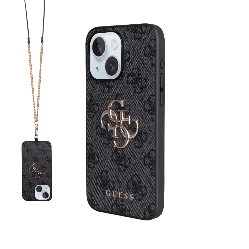 Apple iPhone 15 Plus Kılıf Guess Orjinal Lisanslı PU Deri 4G Büyük Metal Logolu Çapraz Vücut Askılı Kapak - 4