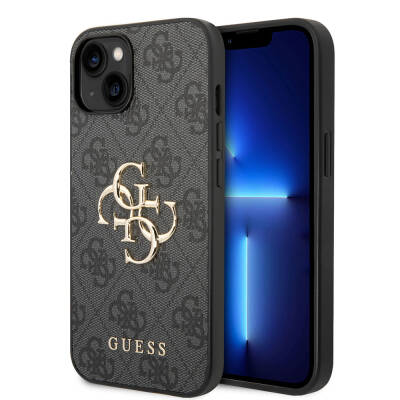 Apple iPhone 15 Plus Kılıf Guess Orjinal Lisanslı PU Deri Yazı ve 4G Metal Logolu Desenli Kapak - Guess