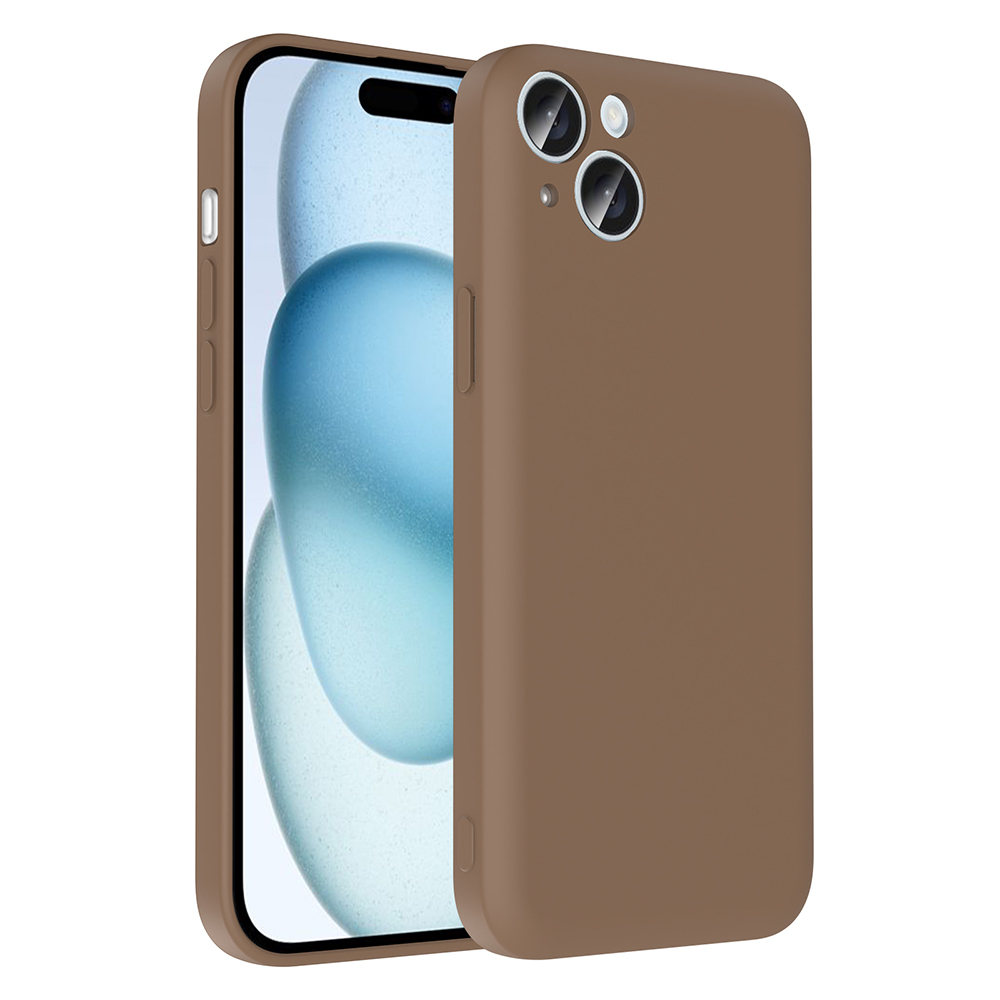 iPhone 15 Plus Kılıf Kamera Korumalı Kartlık Hazneli NXXA Vitra Kapak - Kahverengi