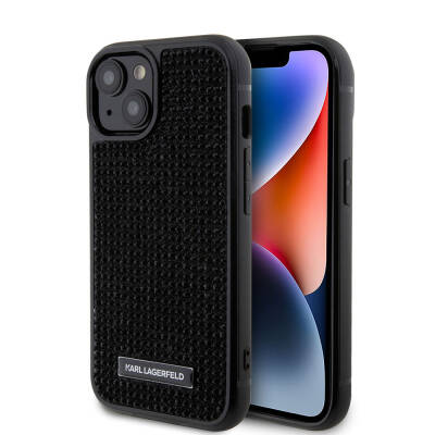 Apple iPhone 15 Plus Kılıf Karl Lagerfeld Taşlı Metal Logo Orjinal Lisanslı Kapak - Karl Lagerfeld