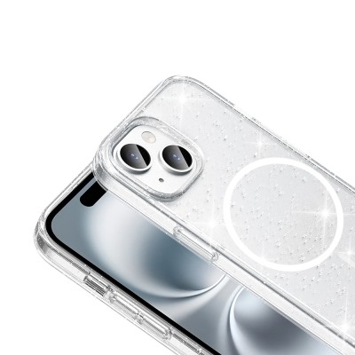 ​Apple iPhone 15 Plus Kılıf M-safe Şarj Özellikli Parlayan Simli Saydam Renkli Zore Maris Kapak - 4
