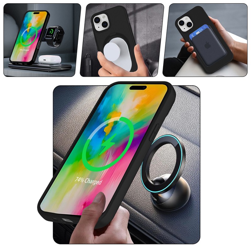 Apple iPhone 15 Plus Kılıf M-safe Şarj Özellikli Standlı Zore Samara Kapak - 11