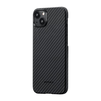 Apple iPhone 15 Plus Kılıf M-safe Şarj Özellikli 1500D Aramid Karbon Fiber Pitaka Ultra-Slim Classic Serisi Black-Grey Twill Kapak - 4