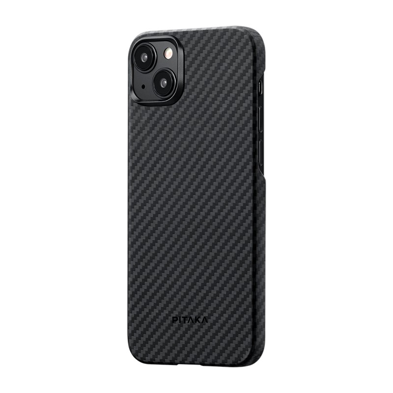 Apple iPhone 15 Plus Kılıf M-safe Şarj Özellikli 1500D Aramid Karbon Fiber Pitaka Ultra-Slim Classic Serisi Black-Grey Twill Kapak - 4