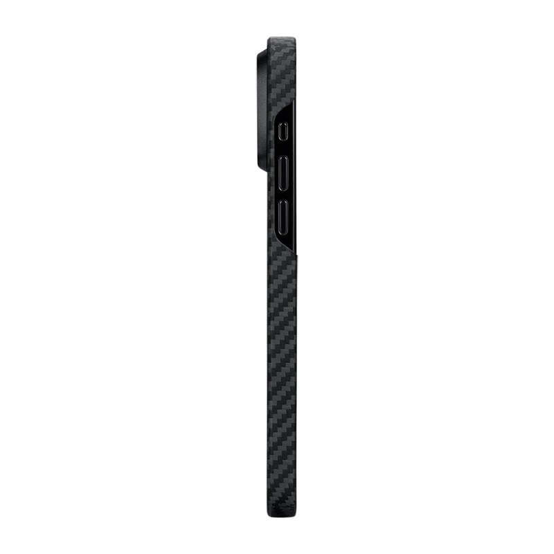 Apple iPhone 15 Plus Kılıf M-safe Şarj Özellikli 1500D Aramid Karbon Fiber Pitaka Ultra-Slim Classic Serisi Black-Grey Twill Kapak - 6