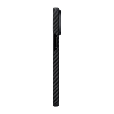 Apple iPhone 15 Plus Kılıf M-safe Şarj Özellikli 1500D Aramid Karbon Fiber Pitaka Ultra-Slim Classic Serisi Black-Grey Twill Kapak - 7