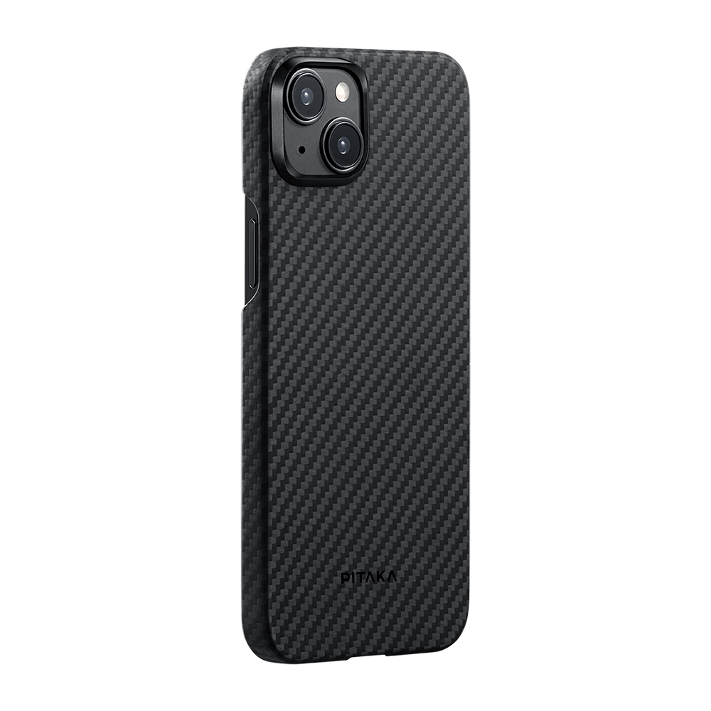 Apple iPhone 15 Plus Kılıf M-safe Şarj Özellikli 1500D Aramid Fiber Pitaka Ultra-Slim Classic Serisi Black-Grey Twill Kapak - Siyah-Gri