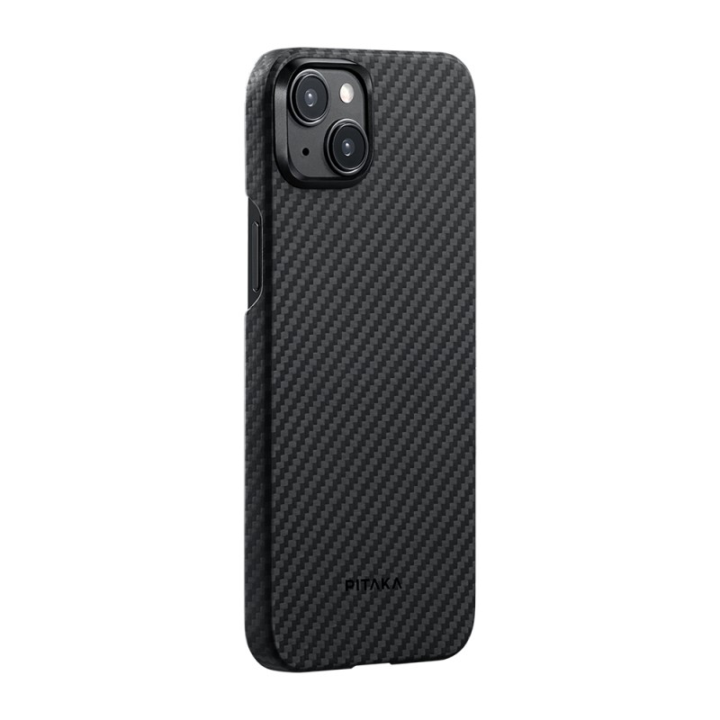 Apple iPhone 15 Plus Kılıf M-safe Şarj Özellikli 1500D Aramid Karbon Fiber Pitaka Ultra-Slim Classic Serisi Black-Grey Twill Kapak - 2