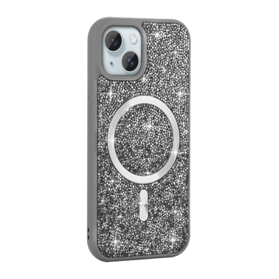 Apple iPhone 15 Plus Kılıf Pırlanta Tasarımlı M-safe Şarj Özellikli Zore Mozaik Silikon Kapak - Zore