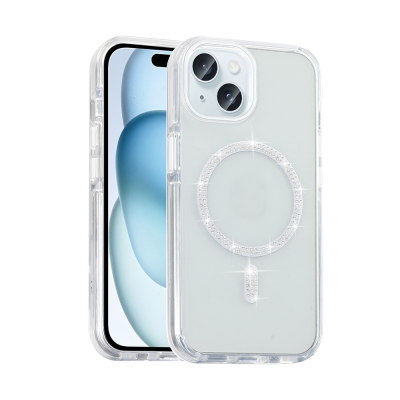 Apple iPhone 15 Plus Kılıf Taşlı Tasarım M-safe Şarj Özellikli Zore Koment Silikon Kapak - Zore